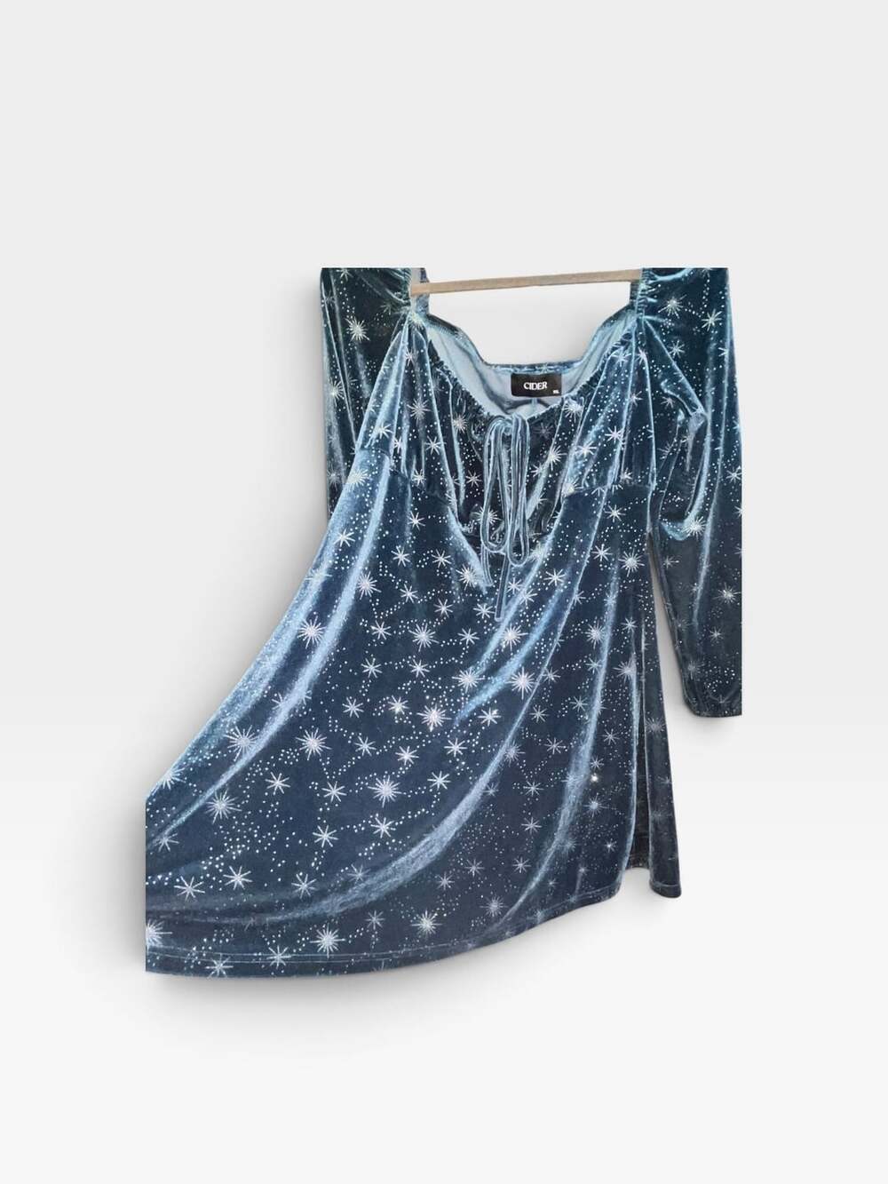 Cider 1XL Teal Velvet Celestial Star Mini Dress Whimsigoth Witchy Fairycore - Picture 3 of 12